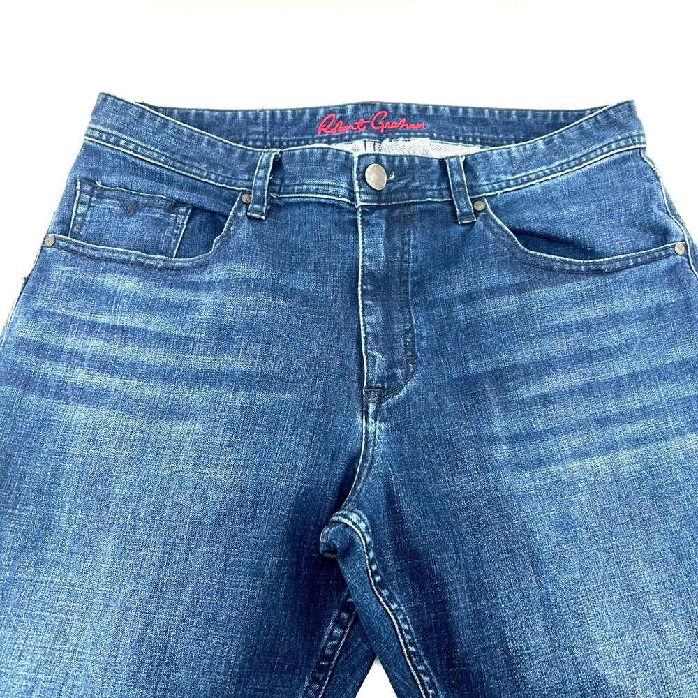 Robert Graham Mens Dark Wash Stretch Denim Jeans Blue Size 34 Straight Leg